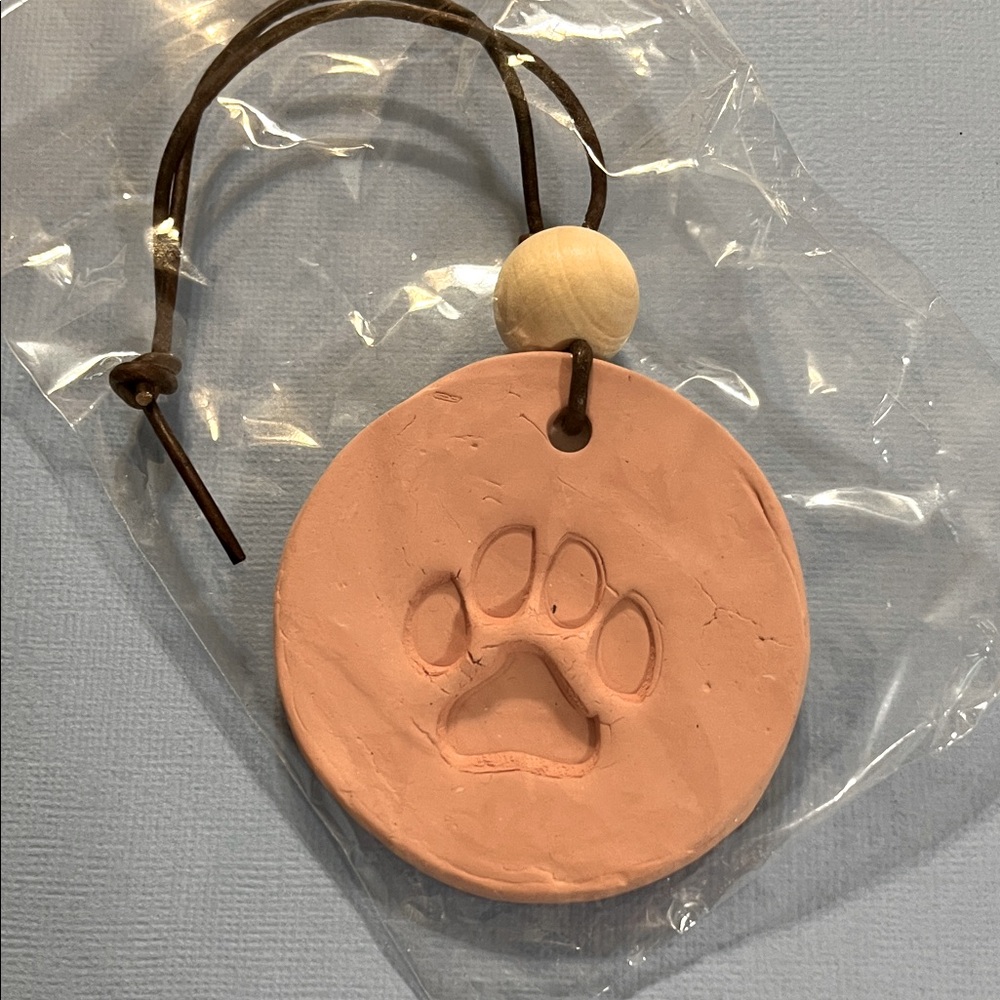 Clay Paw Print Ornament with Leather Cord
